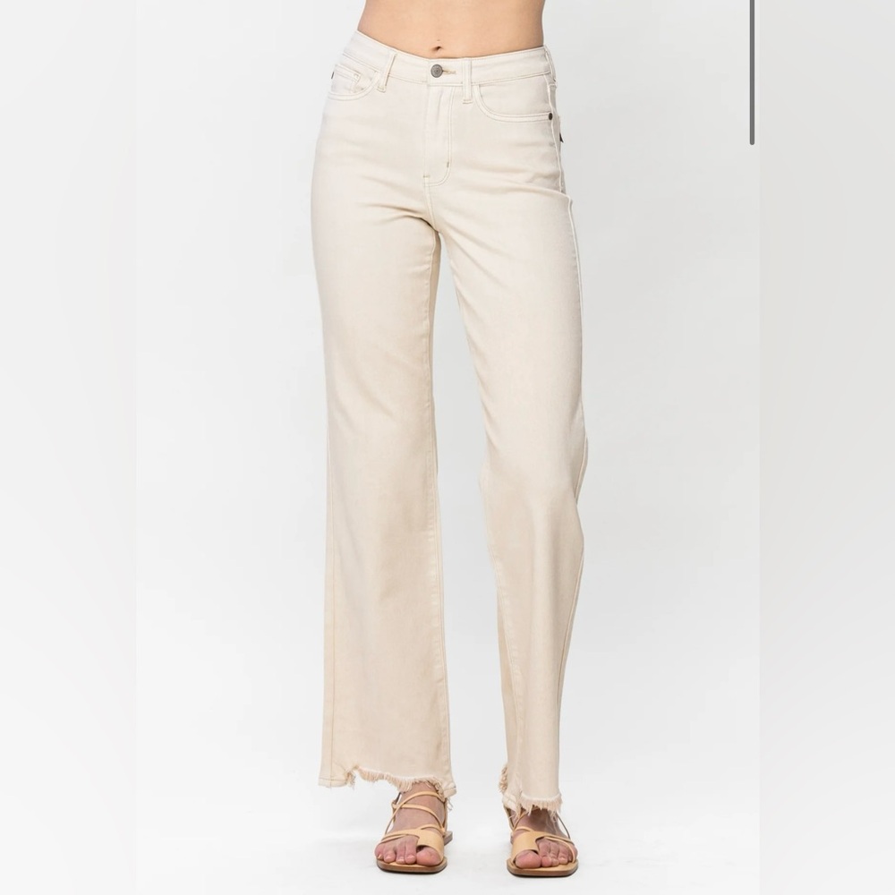 NWT Judy Blue High Waist Khaki Straight Fit Destroyed Hem Jeans Size 9